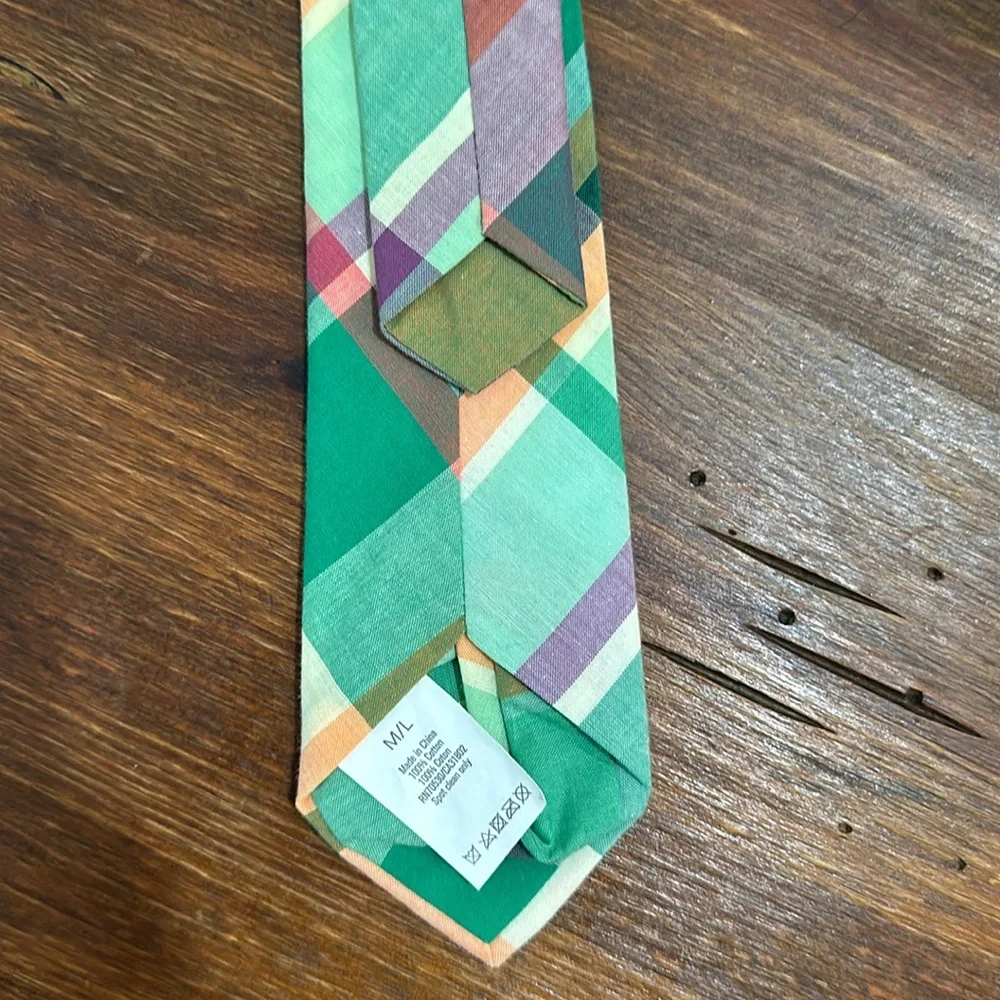 Gymboree Kids M/L Velcro Plaid Tie Pink Orange Green Pastel